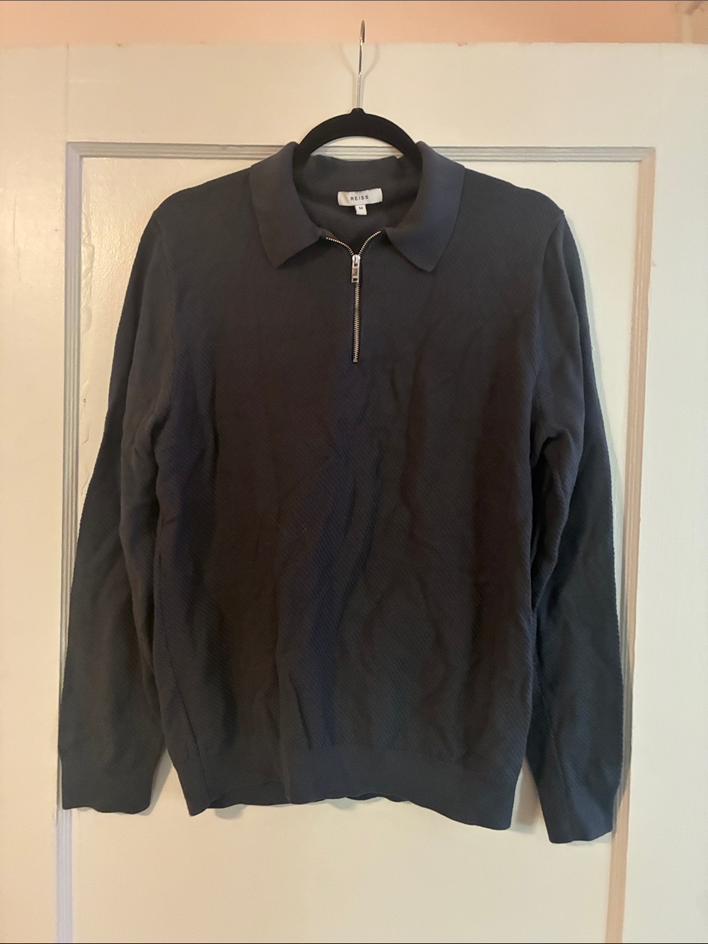 Reiss Men's Charcoal Zip Polo Sweater